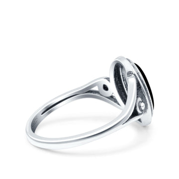 Petite Dainty Oval Vintage Style Ring Oxidized Solid Simulated Black Onyx 925 Sterling Silver